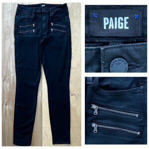 PAIGE HIGH RISE EDGEMONT BLACK FOG LUXE COATING ZIPPERS WOMEN’S JEANS sz 30